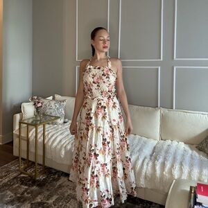 Sea New York Cream and Red Floral Maxi Dress
